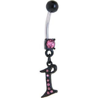 Black Anodized Pink Jeweled Initial Belly Ring Letter I Jewelry