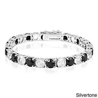 Glitzy Rocks 29 2/5ct TGW White Topaz and Black Spinel Tennis Bracelet Glitzy Rocks Gemstone Bracelets