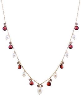 14k Gold Necklace, Cultured Freshwater Pearl (7 8mm) and Garnet (10 ct. t.w.) Necklace   Necklaces   Jewelry & Watches