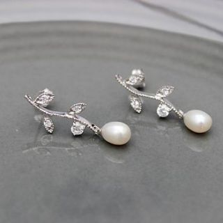 crystal diamante leaf and pearl earrings by bish bosh becca