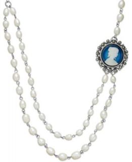 Vatican Necklace, Silver Tone Blue Cameo Angel Pendant   Fashion Jewelry   Jewelry & Watches