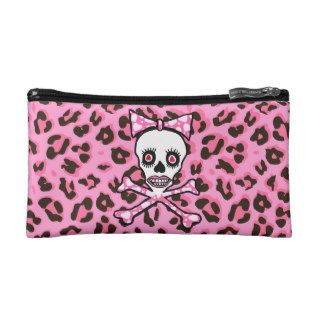 Cute Girly goth pink  punk skull pink leopard pri Makeup Bag
