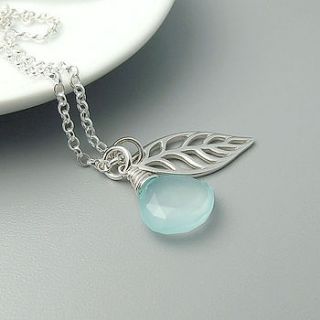 aqua chalcedony and silver leaf necklace by wished for
