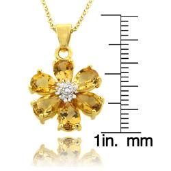 Dolce Giavonna 18k Gold over Silver Citrine and Diamond Accent Flower Necklace Dolce Giavonna Gemstone Necklaces