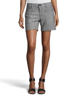 Chambray Double Button Shorts, Black