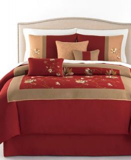 CLOSEOUT Passion Flower 7 Piece Full Embroidered Comforter Set   Bed in a Bag   Bed & Bath