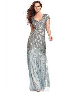 Adrianna Papell Dress, Cap Sleeve Beaded Sequined Gown   Dresses   Women