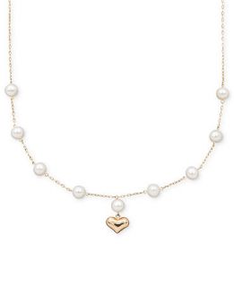 Pearl Necklace, Childrens 14k Gold Cultured Freshwater Pearl Heart Charm Illusion   Necklaces   Jewelry & Watches