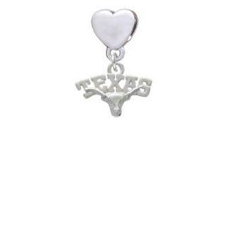 Small Silver ''Texas'' Longhorn Heart Charm Bead Delight Jewelry Jewelry