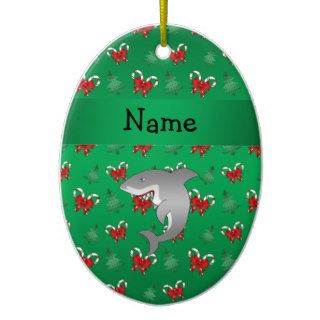 Personalized name shark green candy canes bows ornament