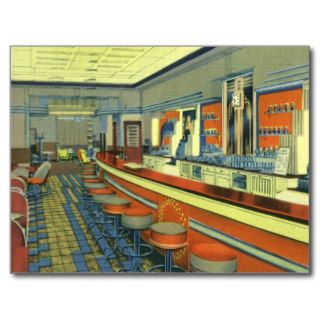 Vintage Restaurant, Retro Roadside Diner Interior Postcards