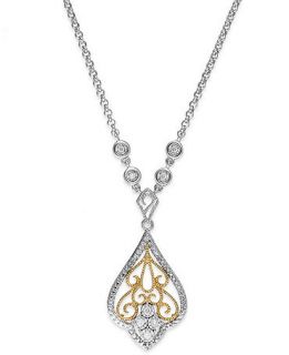 Diamond Antique Pendant Necklace in Sterling Silver and 14k Gold (1/10 ct. t.w.)   Necklaces   Jewelry & Watches