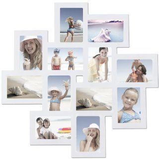 12 opening Wall Collage Photo Picture Frame  XSJ205 ADECO  Wall Art Home Decor, Holds Six 4 by 6 inch and Six 6 by 4 inch Photos Great Gift, Wooden, White   Picture Frame Sets