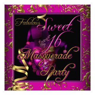 Masquerade Sweet 16 Sweet Sixteen Gold Pink Announcement
