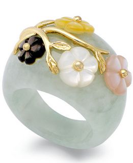 14k Gold over Sterling Silver Ring, Jade (60 ct. t.w.) and Multicolored Mother of Pearl (8mm) Flower Ring   Rings   Jewelry & Watches