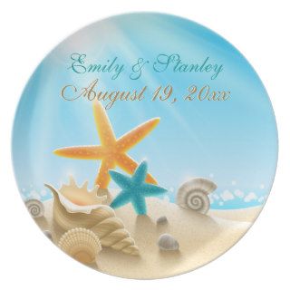 Aqua & orange beach wedding keepsake party plate