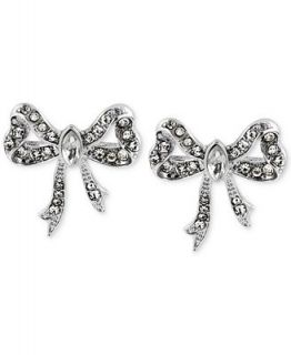 Betsey Johnson Silver Tone Crystal Bow Stud Earrings   Fashion Jewelry   Jewelry & Watches