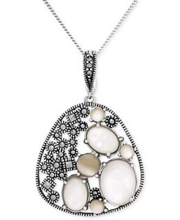 Genevieve & Grace Sterling Silver Necklace, Marcasite and Mother of Pearl Pendant   Necklaces   Jewelry & Watches