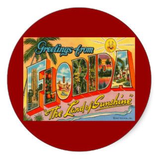 Florida FL Big Letter Vintage Postcard Round Stickers