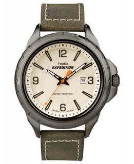 Timex Watch, Mens Expedition Olive Green Leather Strap 43mm T49909UM   Watches   Jewelry & Watches
