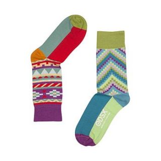 fun pair of odd socks 'the aztec' green top by odsx