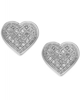 Diamond Earrings, 14k White Gold Diamond Heart Studs (1/10 ct. t.w.)   Earrings   Jewelry & Watches