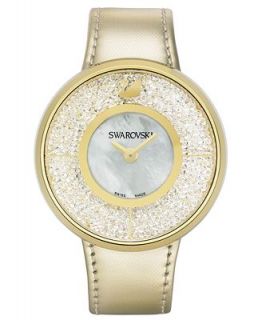 Swarovski Watch, Womens Swiss Crystalline Gold Metallic Calfskin Leather Strap 40mm   Fashion Jewelry   Jewelry & Watches