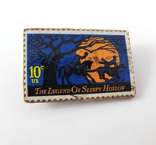 the legend of sleepy hollow stamp brooch by under a glass sky