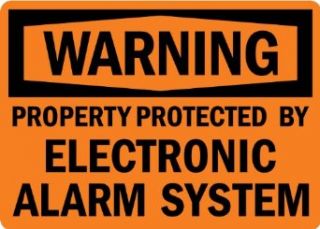 SmartSign Adhesive Vinyl Label, Legend "Warning Protected by Electronic Alarm System", 7" high x 10" wide, Black on Orange Industrial Warning Signs
