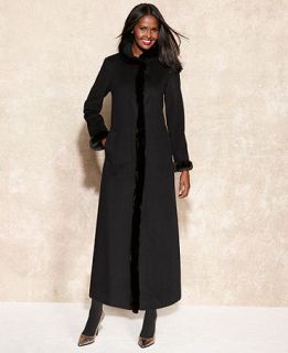 Ellen Tracy Faux Fur Trim Wool Blend Maxi Coat   Coats   Women