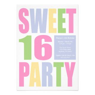Sweet 16 Block Letter Birthday Party Invitations