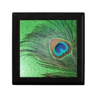 Glittery Green Peacock Feather Still Life Gift Box