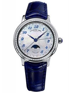 RAYMOND WEIL Watch, Womens Swiss Automatic Maestro Diamond (3/10 ct. t.w.) Blue Alligator Leather Strap 35mm 2739 LS3 05909   Watches   Jewelry & Watches