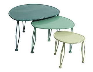 distressed blue/green metal side tables by i love retro
