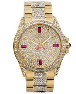 Juicy Couture Womens Stella Crystal Accented Gold Tone Stainless Steel Bracelet Watch 40mm 1901084   Watches   Jewelry & Watches