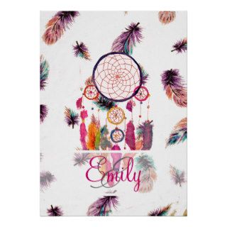 Monogram Hipster Watercolor Dreamcatcher Feathers Poster