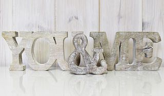 'me & you' freestanding wooden letters by lindsay interiors
