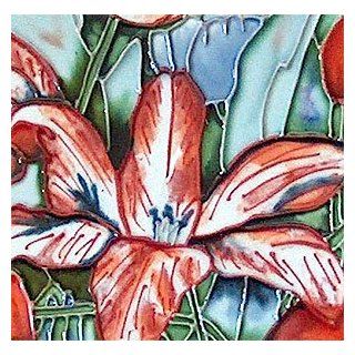 Red & White Day Lily Decorative Ceramic Wall Art Tile 4x4  