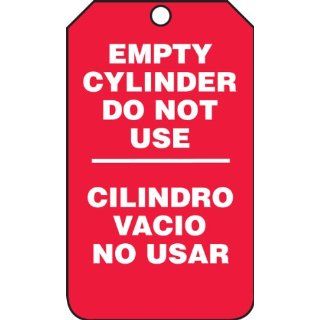 Accuform Signs SBMGT202PTP RP Plastic Spanish Bilingual Cylinder Tag, Legend "EMPTY CYLINDER DO NOT USE/CILINDRO VACIO NO USAR", 3 1/4" Width x 5 3/4" Height, White on Red (Pack of 25) Lockout Tagout Locks And Tags Industrial & Sc