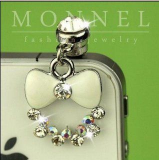 Ip196 Luxury White Bow Crystal Anti Dust Plug Cover Charm for Iphone Android Cell Phones & Accessories