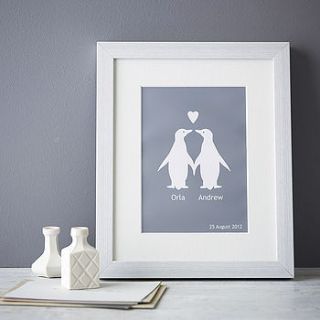 personalised penguins in love print by elephant grey