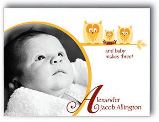 owl family baby announcement cards by cherrygorgeous