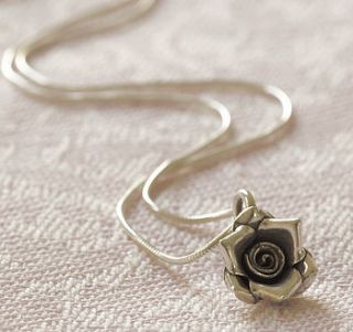 solid silver little rosebud necklace by lily belle girl
