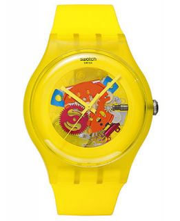 Swatch Watch, Unisex Swiss Yellow Lacquered Yellow Silicone Strap 41mm SUOJ100   Watches   Jewelry & Watches