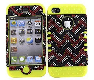 3 IN 1 HYBRID SILICONE COVER FOR APPLE IPHONE 4 4S HARD CASE SOFT YELLOW RUBBER SKIN WEAVE YE FD192 KOOL KASE ROCKER CELL PHONE ACCESSORY EXCLUSIVE BY MANDMWIRELESS Cell Phones & Accessories