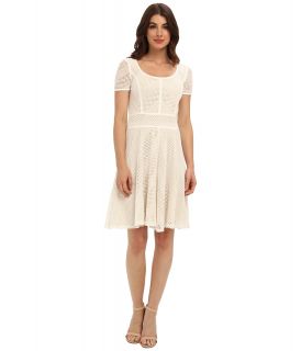 Nine West Short Sleeve Fit Flare Dress Womens Dress (White)
