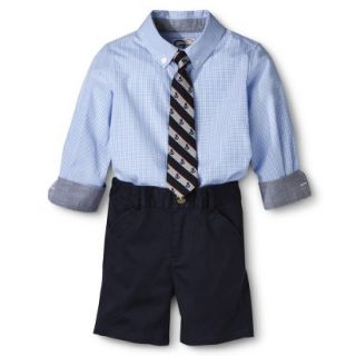 G Cutee Toddler Boys Long Sleeve Checkered Shirt and Short Set w/ Tie   Blue 4T