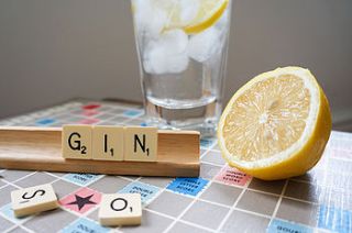 'gin' vintage scrabble tile brooch by bookish england