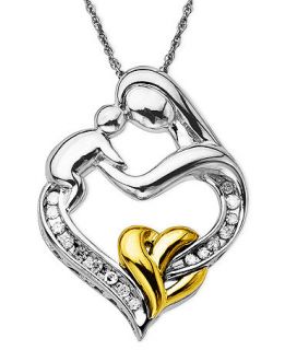 Diamond Necklace, 14k Gold and Sterling Silver Mother and Child Diamond Pendant (1/10 ct. t.w.)   Necklaces   Jewelry & Watches