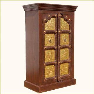 Wood Brass Accents Door Armoire Storage Kitchen Cabinet   Bedroom Armoires